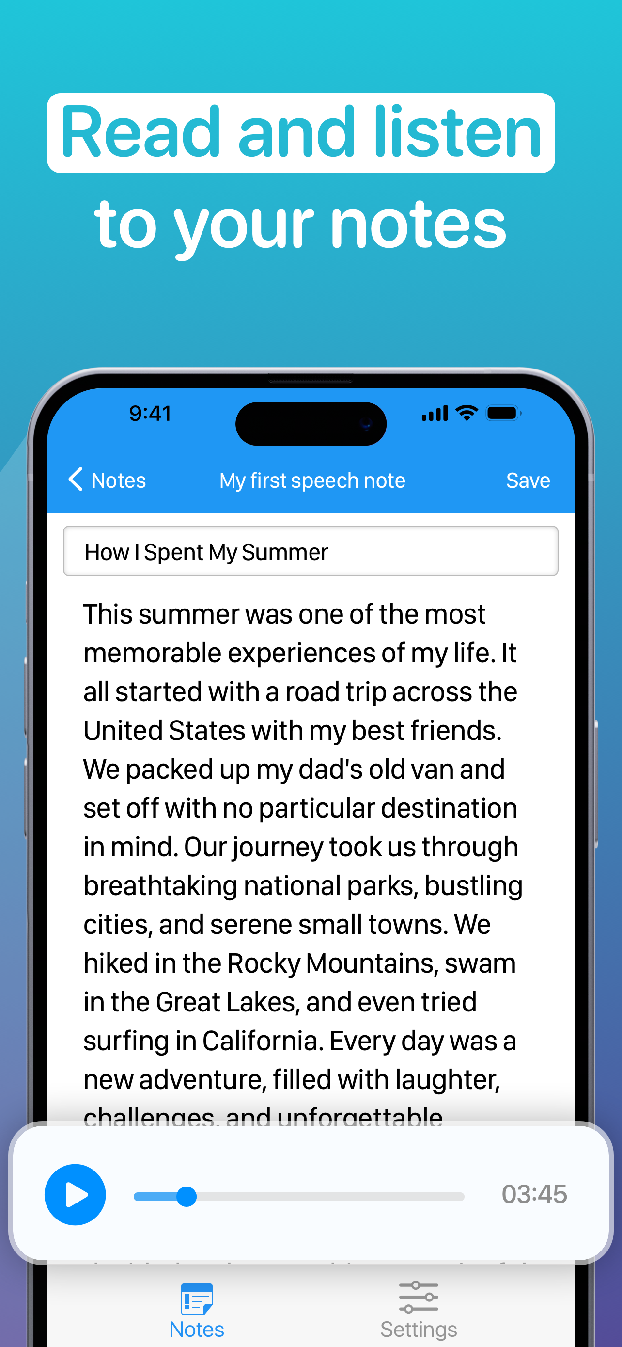 Speech to text: voice memos