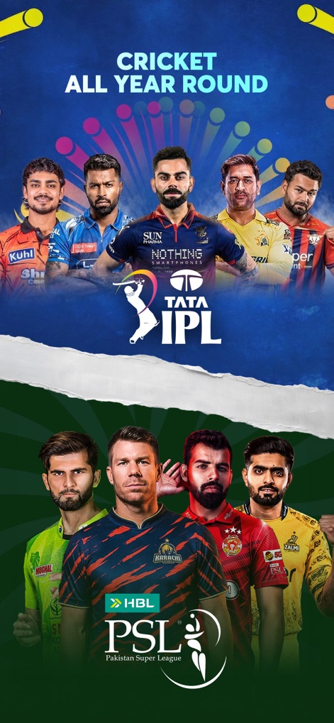 STARZPLAY ستارزبلاي - 사용자는 TATA IPL 및 HBL PSL과 같은 주요 토너먼트에서 세계적인 크리켓 선수들을 만나볼 수 있습니다.