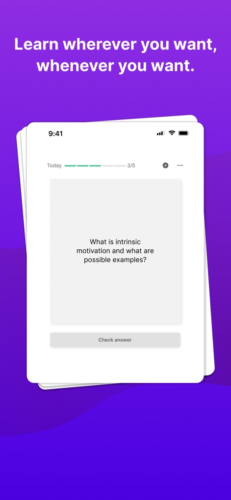 Retain Cards: AI Flashcards - Die App zeigt hier eine typische Lernkarte mit einer klaren Frage und bietet eine Fortschrittsanzeige, die den aktuellen Stand der täglichen Wiederholungen des Nutzers visualisiert.