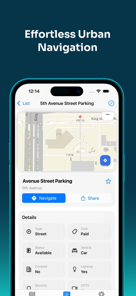 Arab Map Plus Park - Les utilisateurs accèdent à des fiches de stationnement claires indiquant la disponibilité ("Available") et le coût ("Paid"), facilitant la recherche d'une place en toute simplicité.