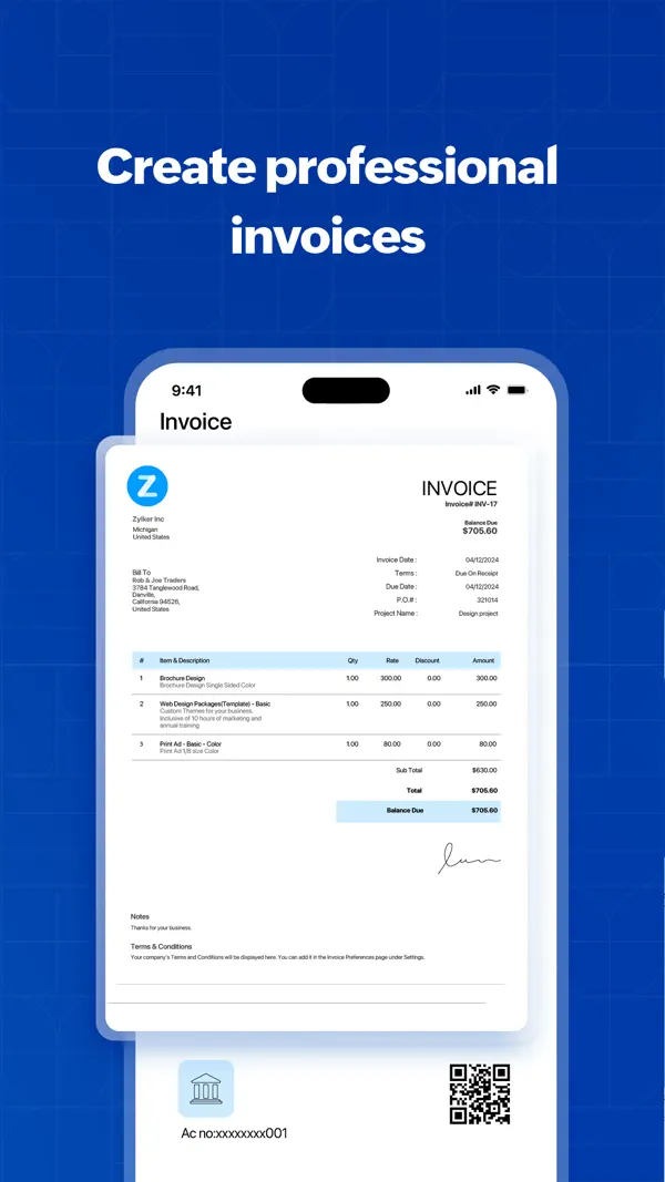 Zoho Invoice – Abrechnungsapp Screenshot 1