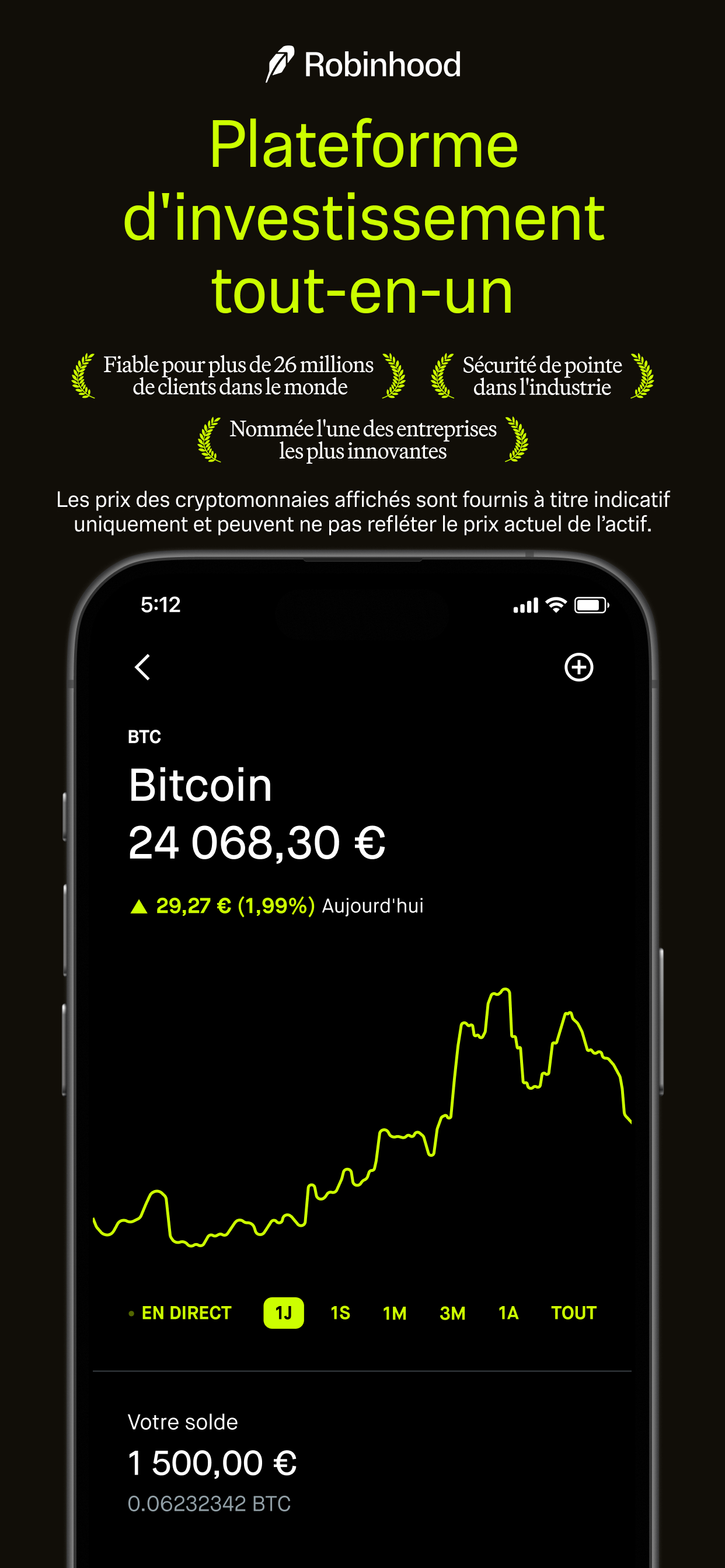 Robinhood: Achat Crypto, BTC