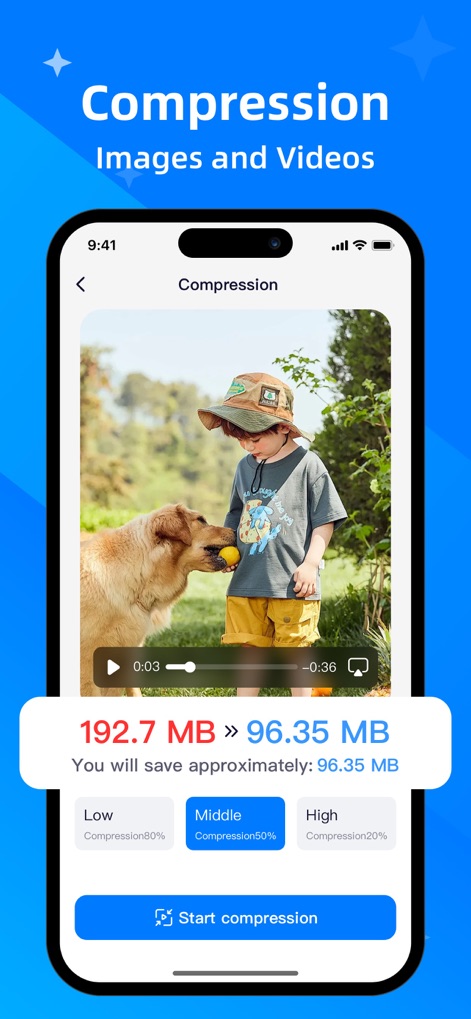 Clean Now：Clean Up Storage - This feature enables effective image and video compression, where users can select various compression ratios and see the exact megabyte reduction before starting.