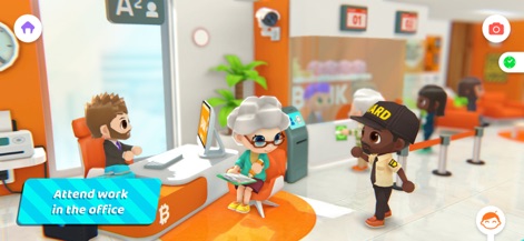 Urban City Stories - Incarnez un banquier ou un client dans la banque de la ville, où les personnages peuvent interagir aux guichets et effectuer des transactions.