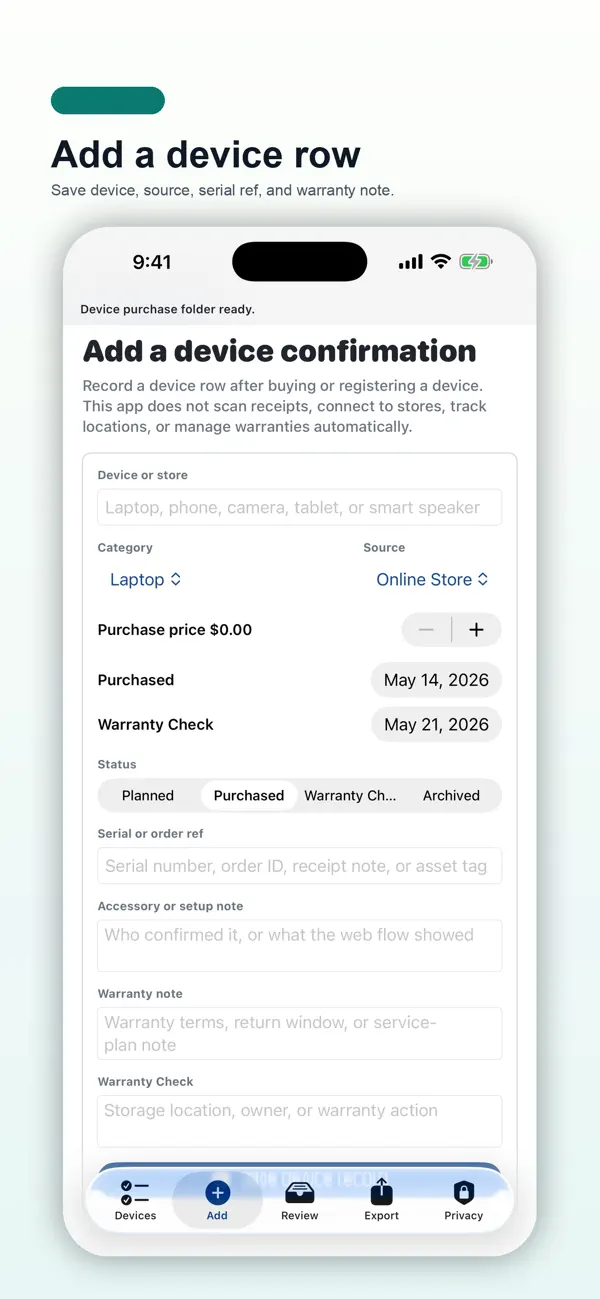 Screenshot #2 pour Device Purchase Ledger