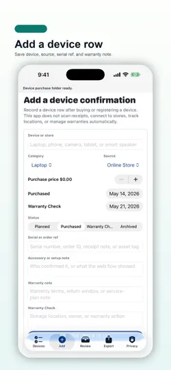 Capture d'écran de Device Purchase Ledger sur iPhone 2