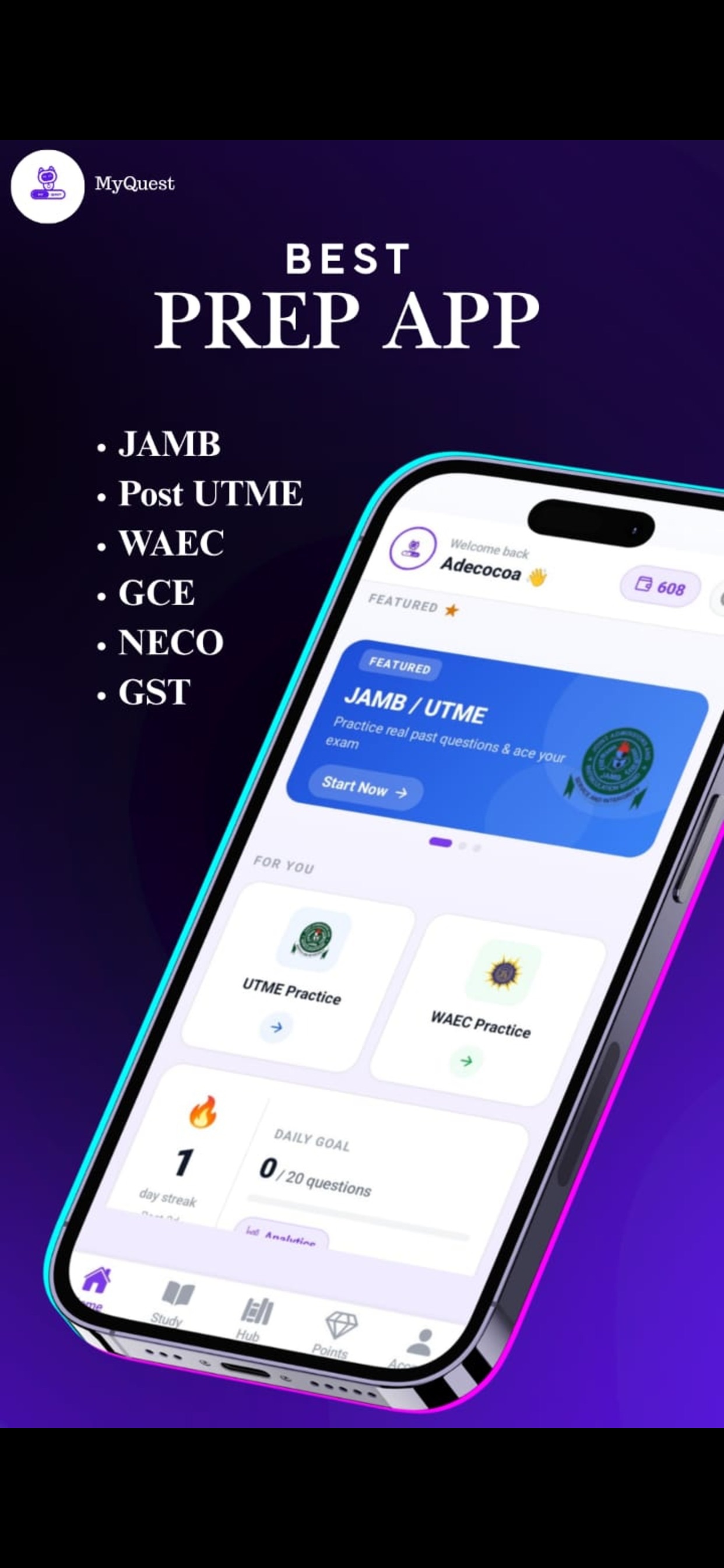Screenshot 1 of JAMB CBT + WAEC 2027 - MyQuest