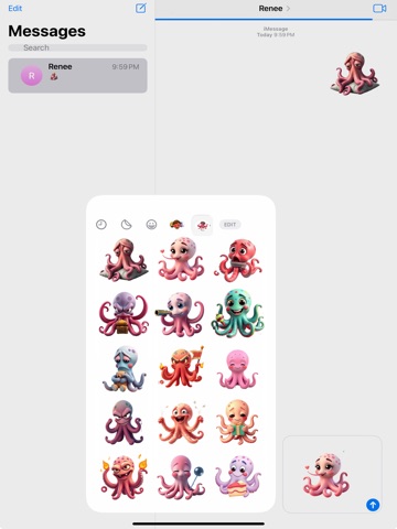 Wobbling Octopus Stickers iPad screenshot