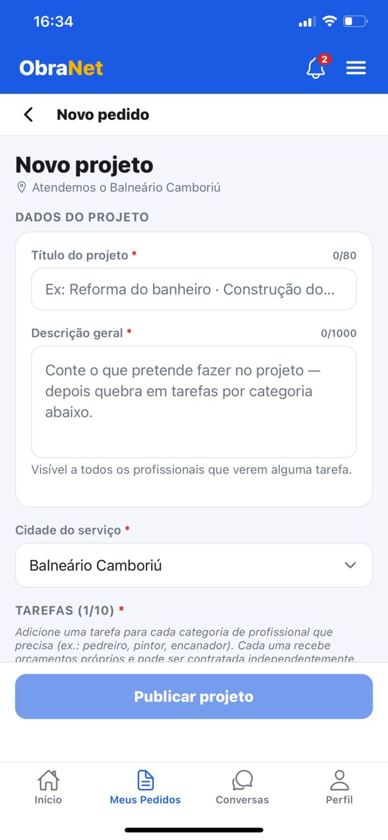 ObraNet: Reformas e Serviços