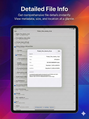 Unzipped zip/rar/tar/gz/7z/xz iPad screenshot