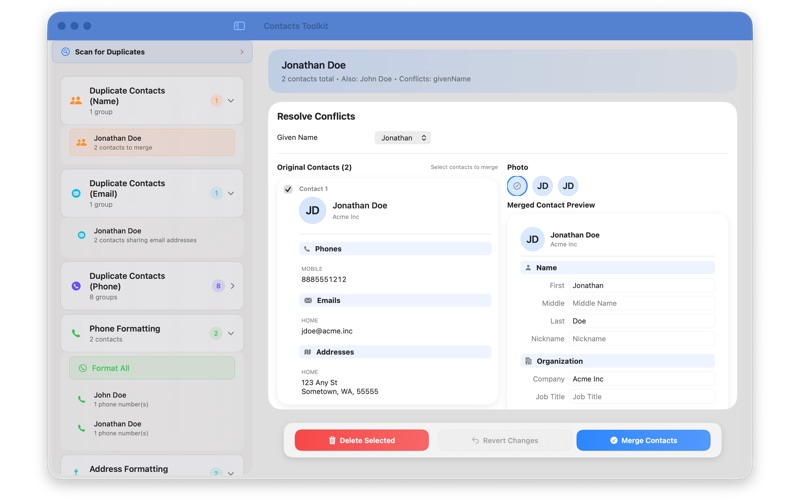 Contacts Toolkit app screenshot