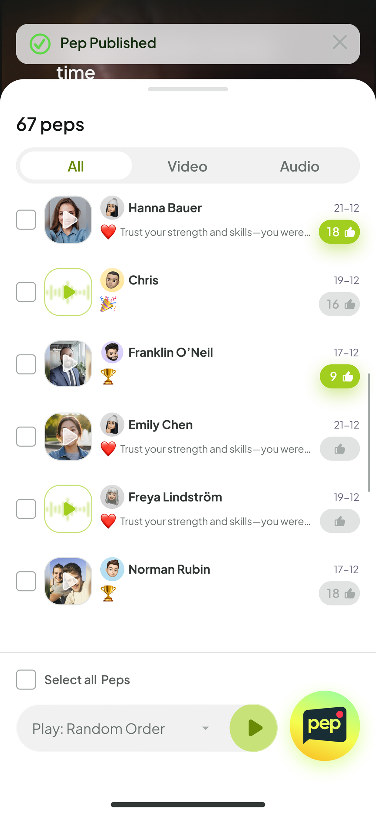 PepRec – PepTalk with friends