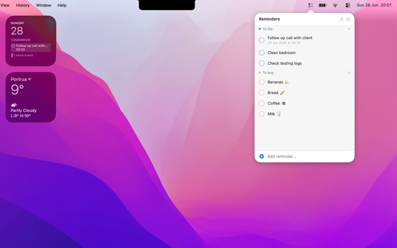 Bar reminders screenshot
