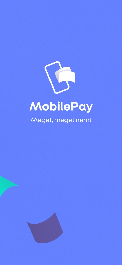 MobilePay - This screenshot highlights the app's core brand identity, featuring the distinctive MobilePay logo and its commitment to simplicity through the 'Very, very easy' tagline.