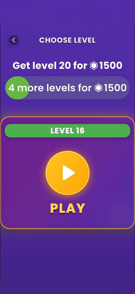 RBX Winner Quiz - The app provides a clear 'CHOOSE LEVEL' interface, allowing users to select their current challenge and view the 'RBX cost' for upcoming levels.