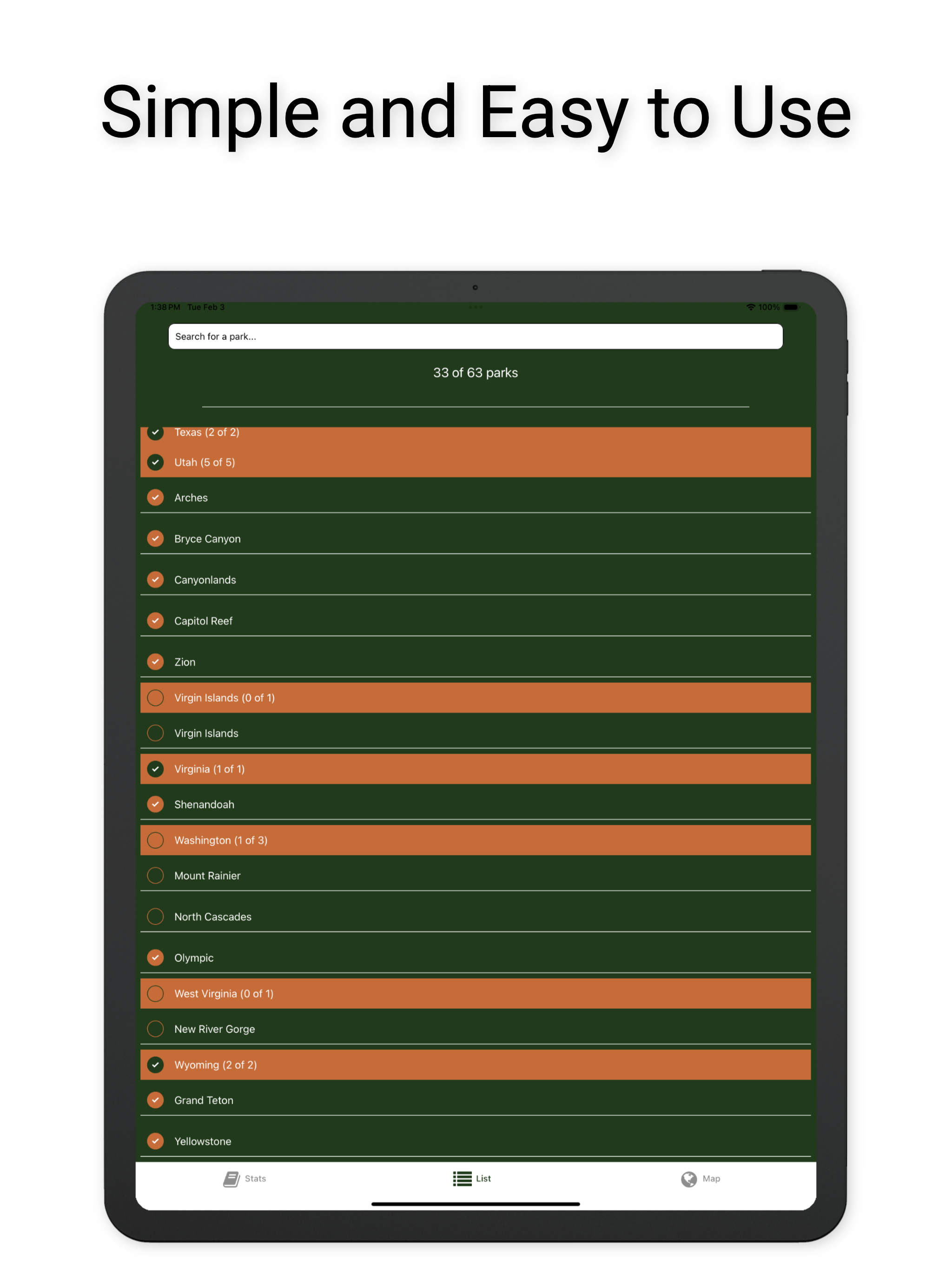 National Parks Checklist