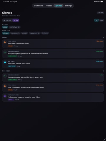TokTrack iPad screenshot