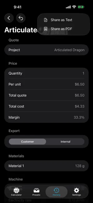 Sundee 3D Print Cost screenshot 4
