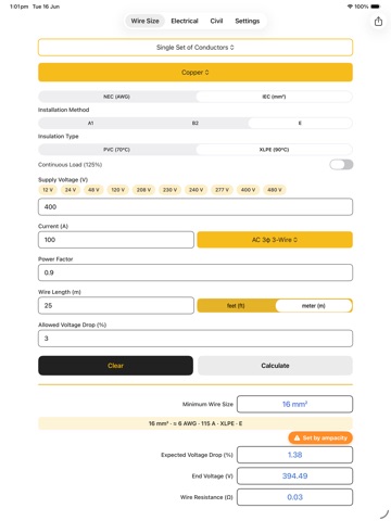 Wire Gauge & Size Calculator iPad screenshot