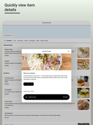 The East End Cafe iPad screenshot