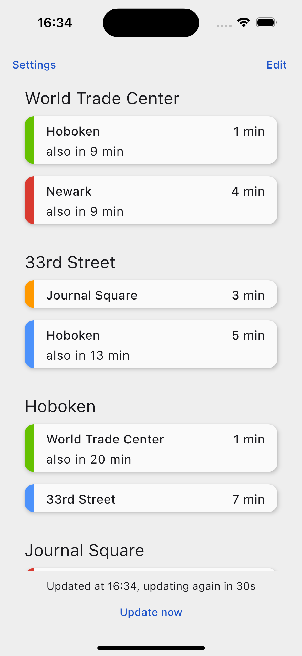 Departures widget for PATH