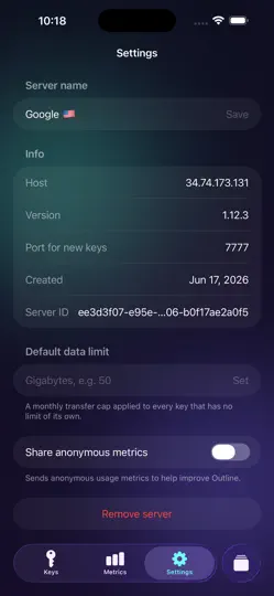 Скриншот Outline Server Manager на iPhone 3