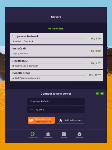 Bedrock Servers Connector iPad screenshot