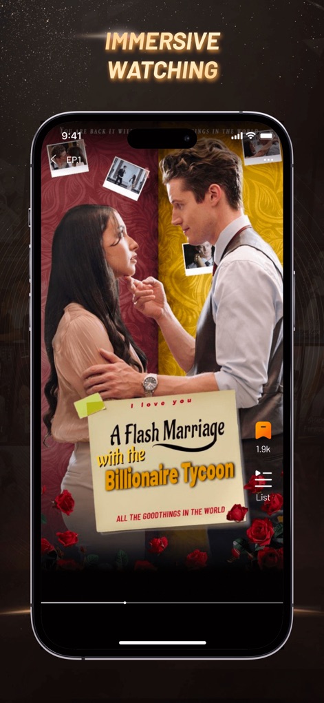 HoneyReels - Enjoy full-screen, high-definition playback of engaging series like 'A Flash Marriage with the Billionaire Tycoon', minimizing distractions for an immersive viewing session.