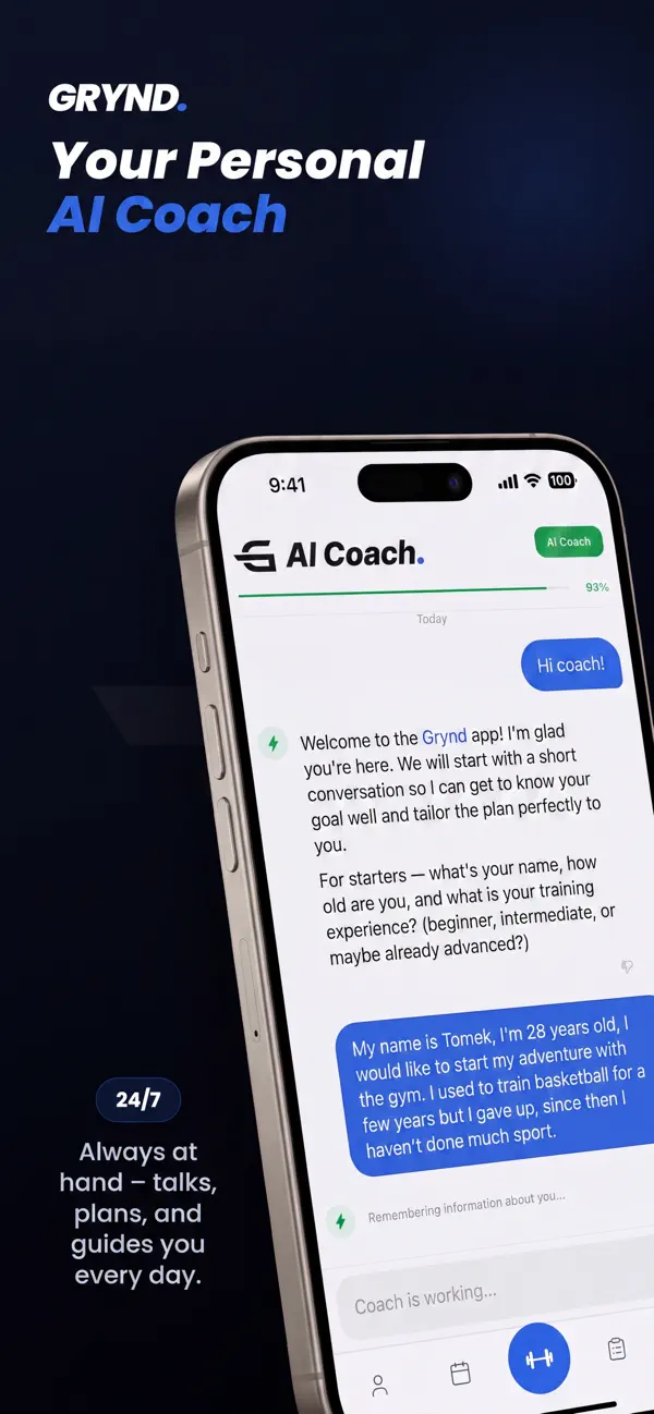 Screenshot #1 pour Grynd - AI Coach & Gym Tracker