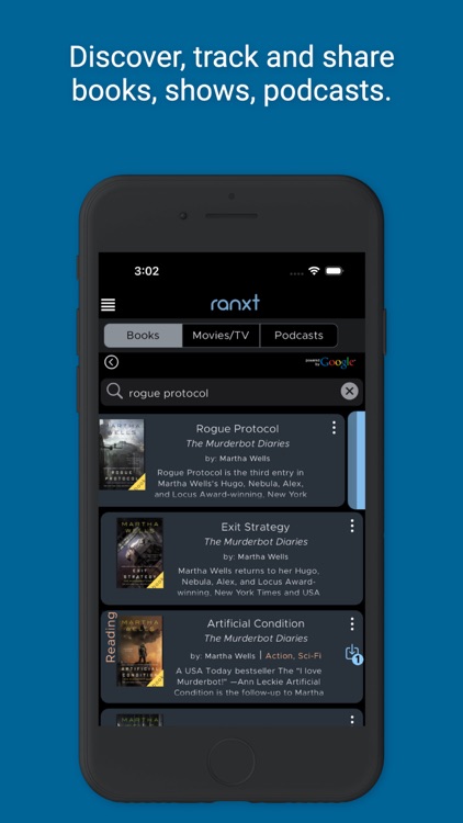 ranxt - track books, movies,tv