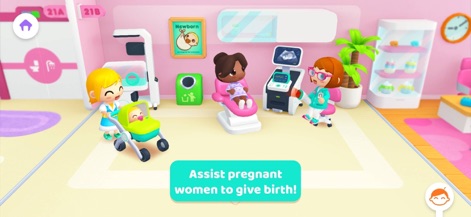 Central Hospital Stories - Experience heartwarming moments in the maternity ward, where users can assist pregnant characters with advanced medical tools like the ultrasound machine.
