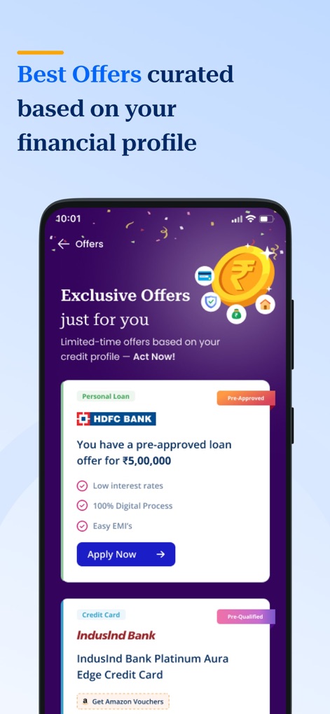Paisabazaar.com- Loans & Cards - Users benefit from precisely 'personalized loan offers' tailored to their profile and discover 'pre-qualified credit card options' with transparent details.