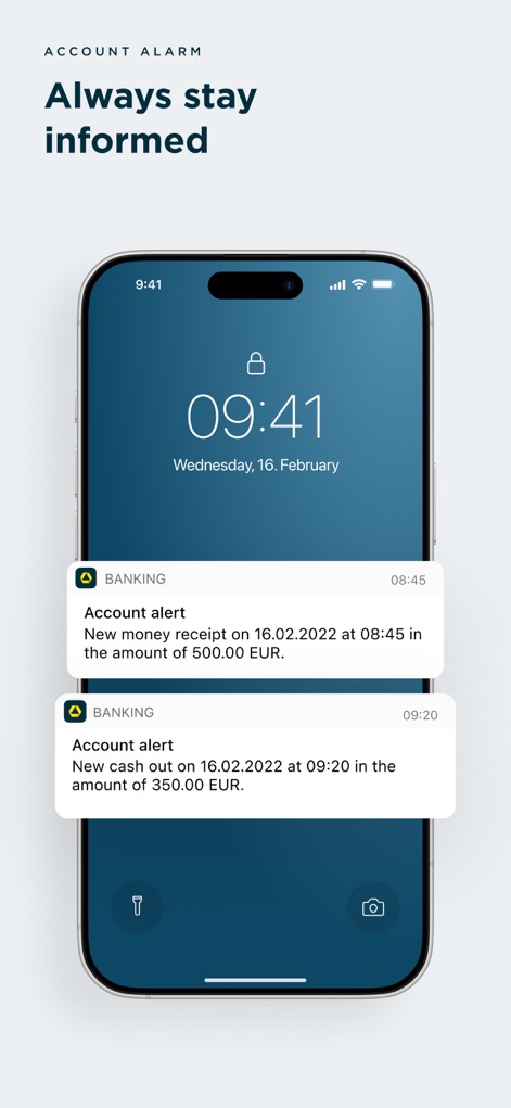 Commerzbank Banking - Push-Benachrichtigungen informieren in Echtzeit über „Account alert“-Ereignisse wie einen „New money receipt“ oder einen „New cash out“, direkt auf dem Sperrbildschirm des Geräts.