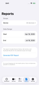 Radon QA Ledger screenshot