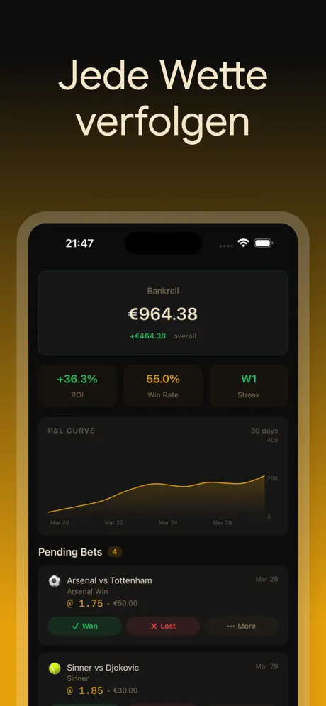 BetLog — Sportwetten Tracker — iPhone-Screenshot 1