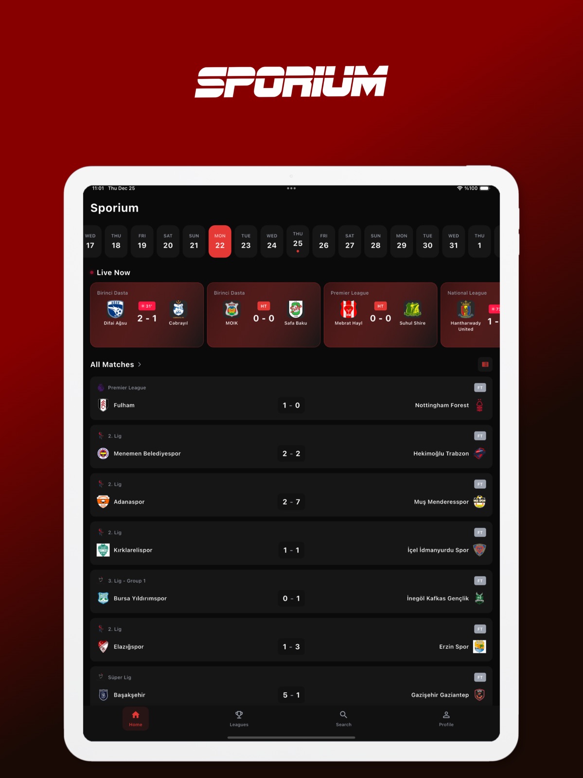 Sporium - Live Football Scores ipad screenshot 1