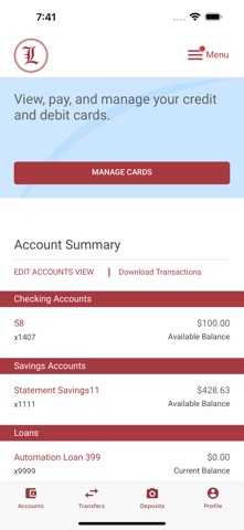 Lusitania Savings Bank Mobile iPhone screenshot