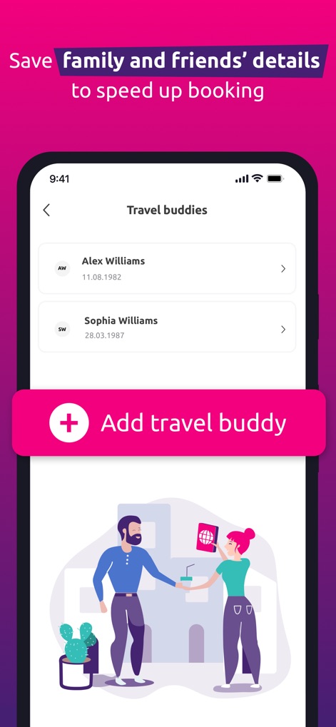 lastminute.com - Travel Deals - Expedite future bookings by utilizing the 'Travel buddies' list to save companion details and the straightforward 'Add travel buddy' button for quick additions.