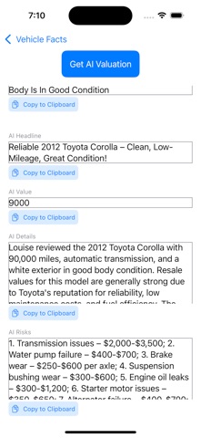 Louise Ai Vehicle Value iPhone screenshot