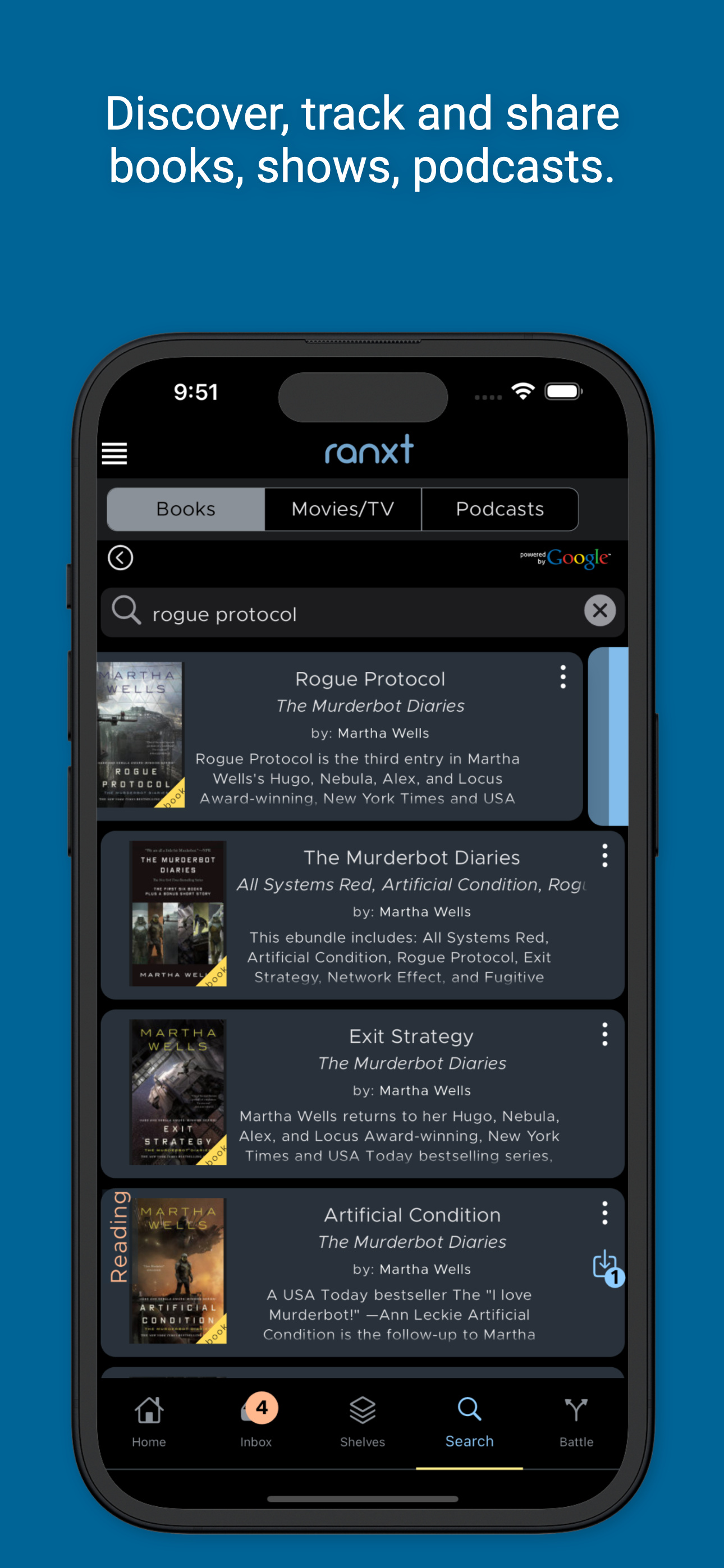 ranxt - track books, movies,tv