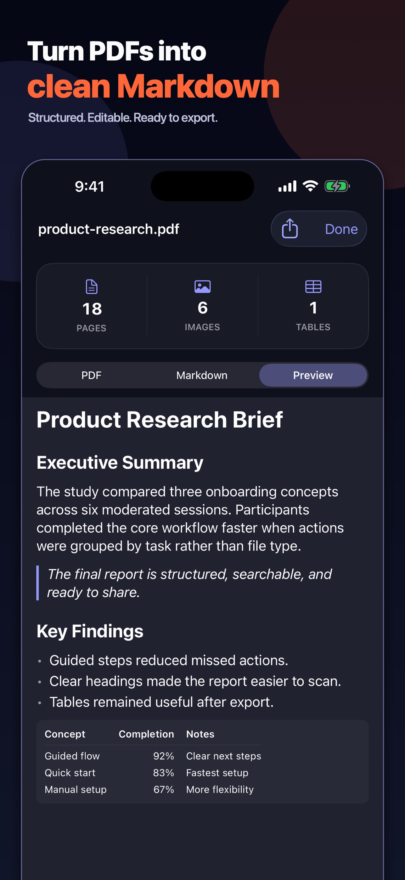 Screenshot 1 of PDF to Markdown: Smart Export