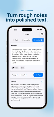 Wright: AI Text Assistant iPhone screenshot