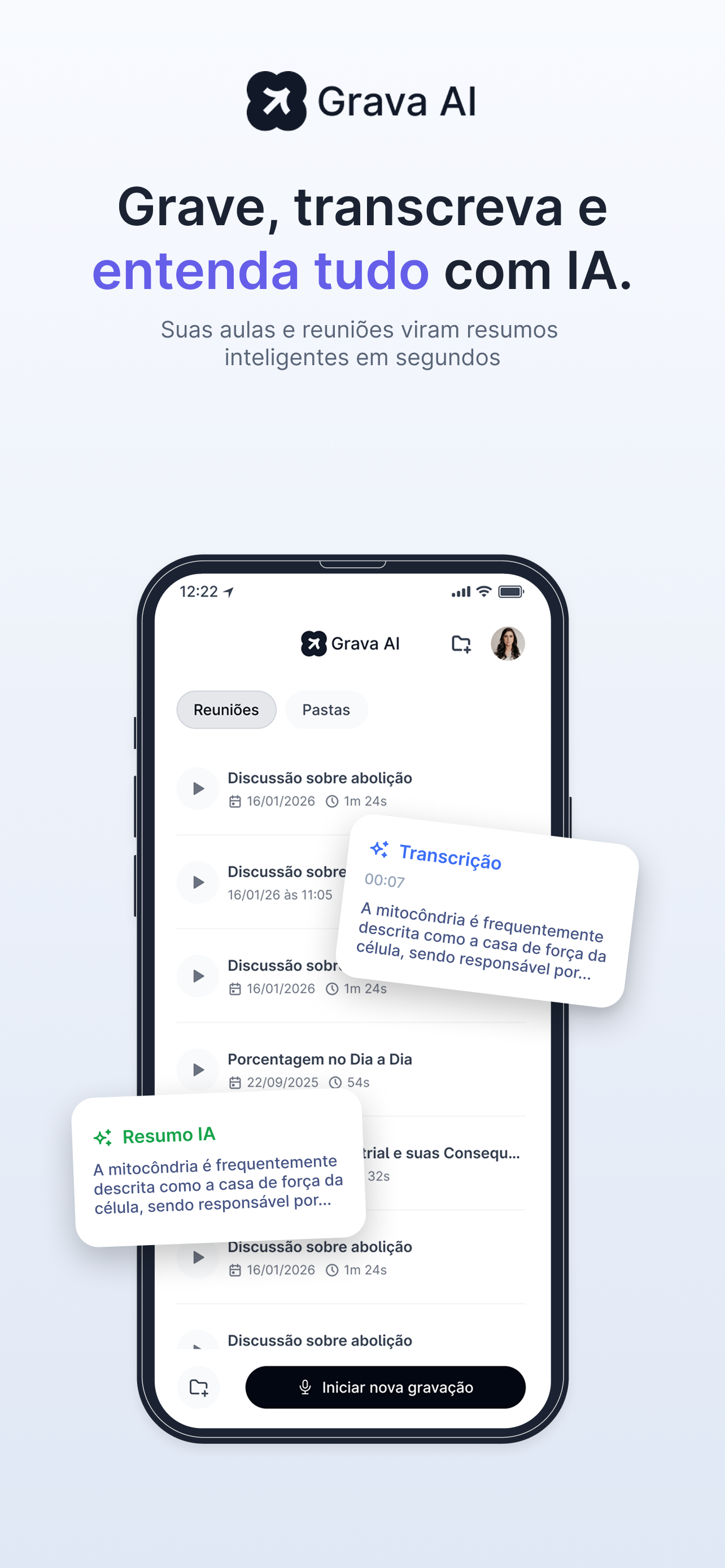 Grava AI: Transcrição e Resumo