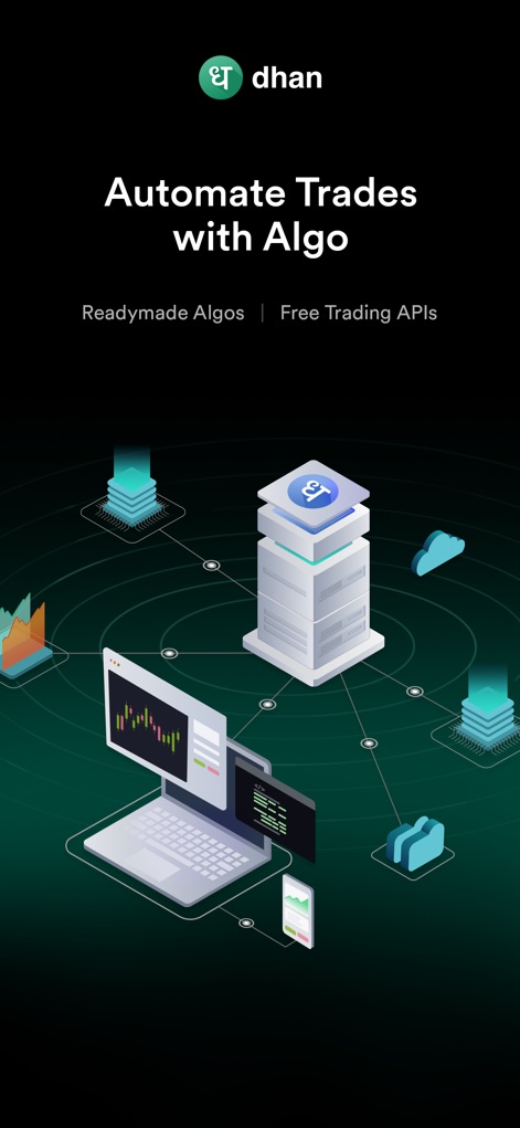 Dhan: Share Market Trading App - Cet outil propose d'automatiser les stratégies de trading grâce à des "Readymade Algos" et des "Free Trading APIs", offrant une exécution intelligente.
