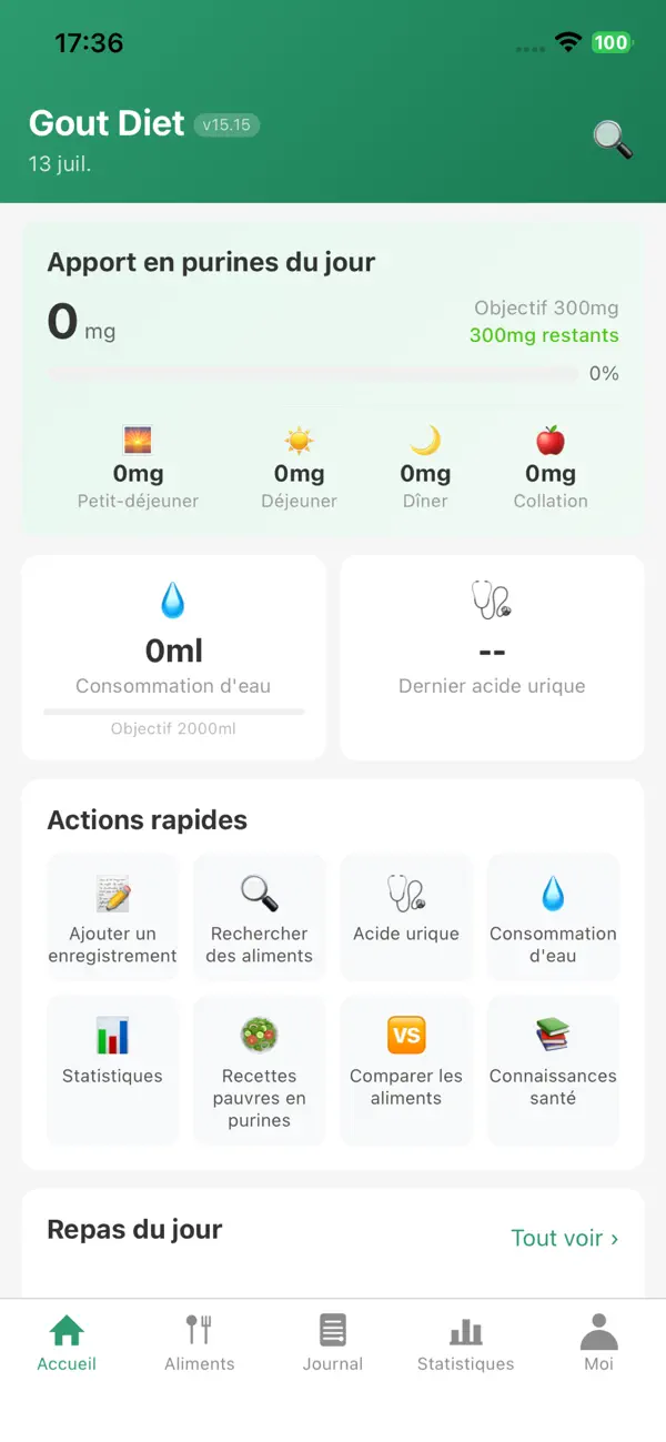 Screenshot #1 pour Carnet Goutte Purine Diète App