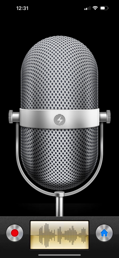 Voice Recorder & Audio Editor - Experience the app's classic vintage microphone interface and prominent recording indicator for an authentic recording feel.