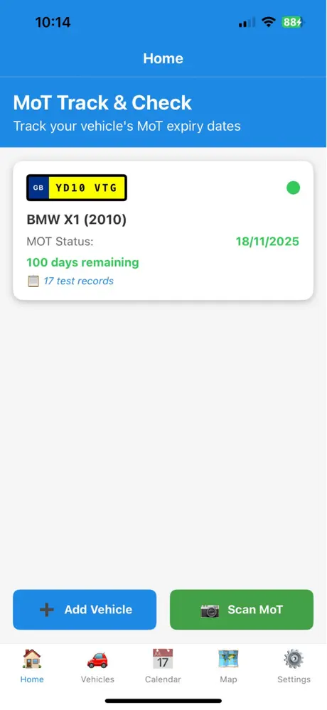MOT Track & Check main screen screenshot