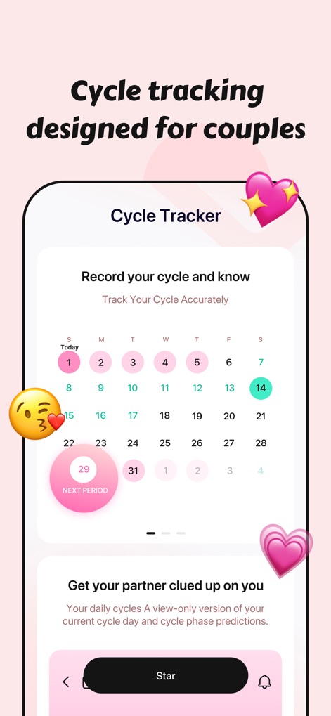 Couple360-Relationship App - This feature provides a comprehensive cycle tracker calendar for personal use, with a discrete view-only version for partners.