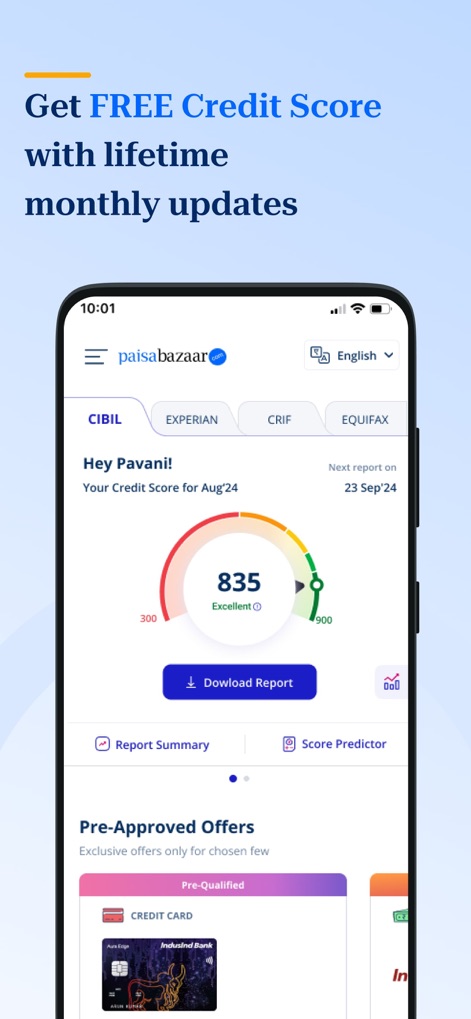 Paisabazaar.com- Loans & Cards - This tool offers a real-time 'multi-bureau credit score' comparison from leading agencies and presents a clear, 'detailed credit score dial' for easy understanding.