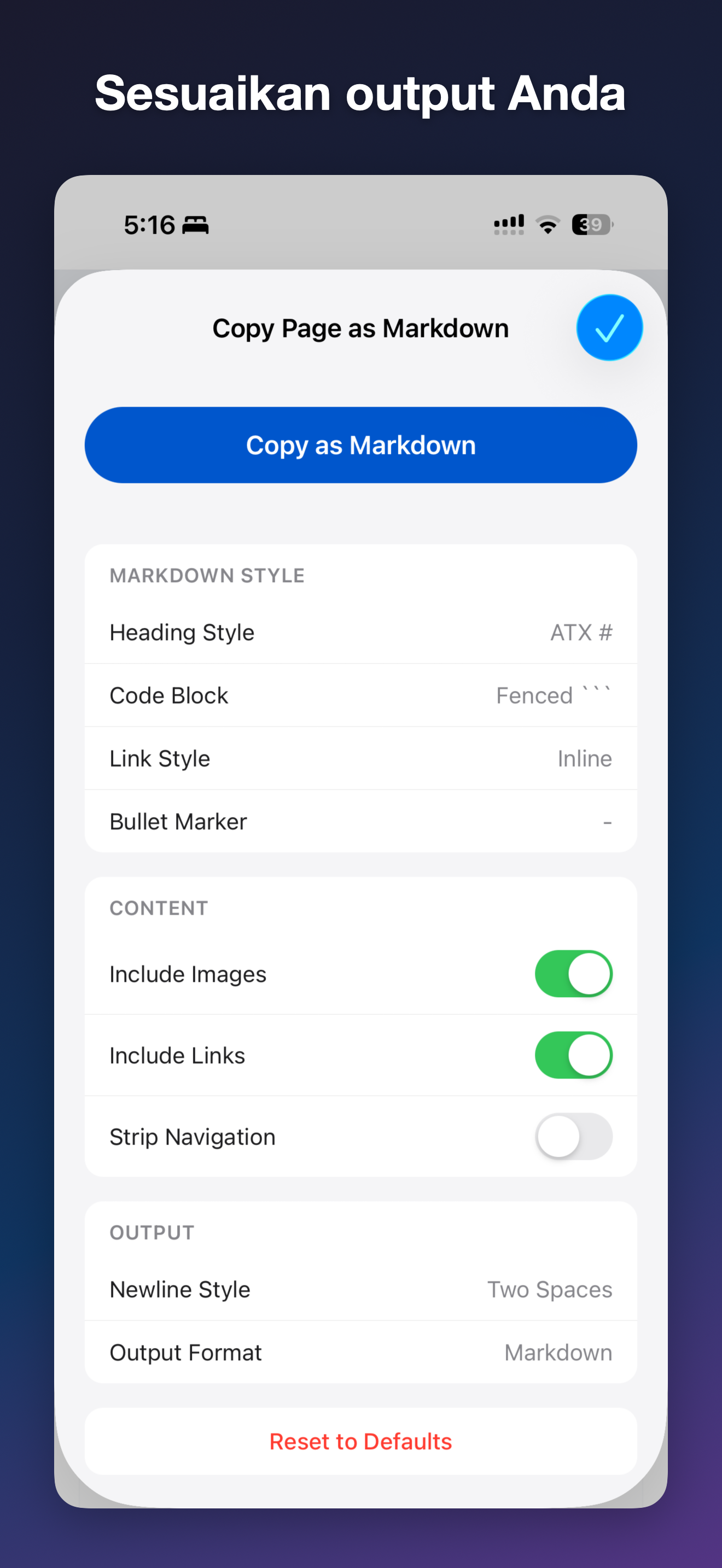 MDC - Markdown Copier iOS screenshot 3 showing app interface